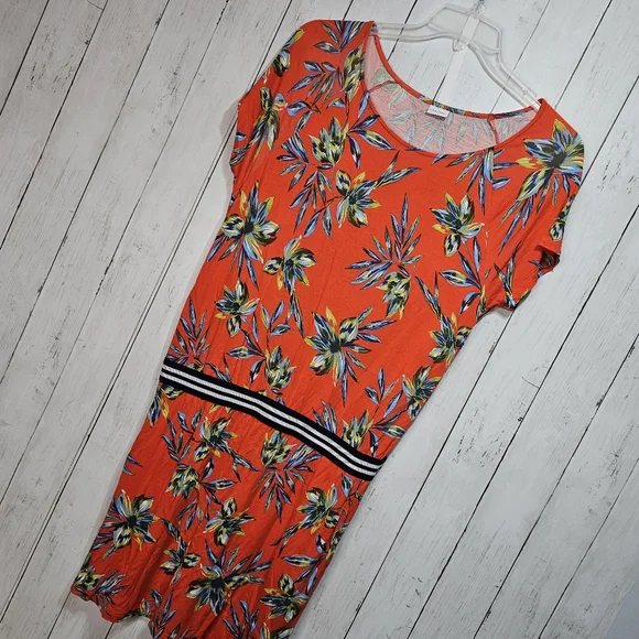 Lascana Tropical Orange/Red Floral Short Sleeve Pullover Knit Dress Size 8. - Picture 3 of 10